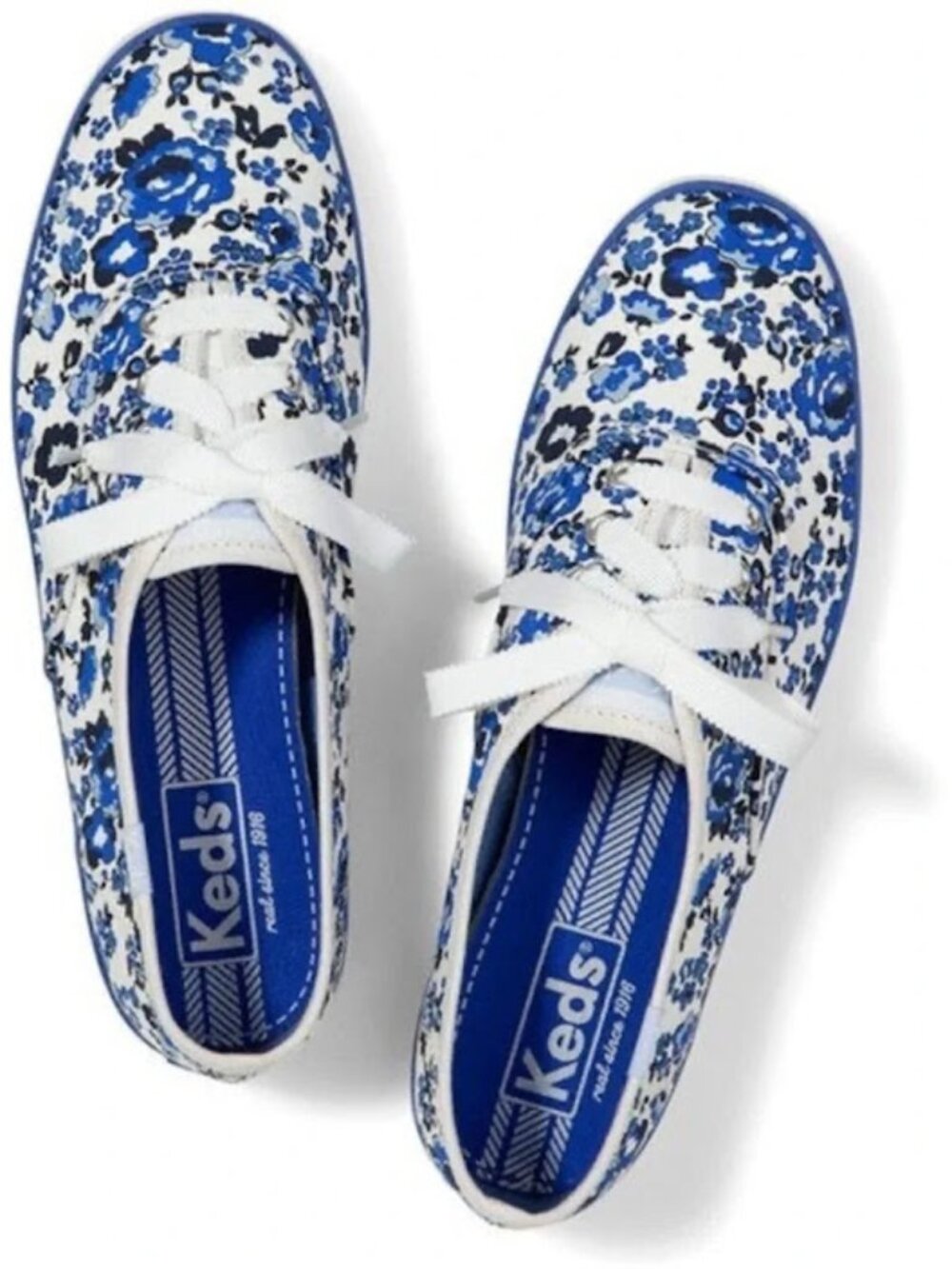 Keds Blue and White Floral Champion Sneakers - Picture 2 of 10